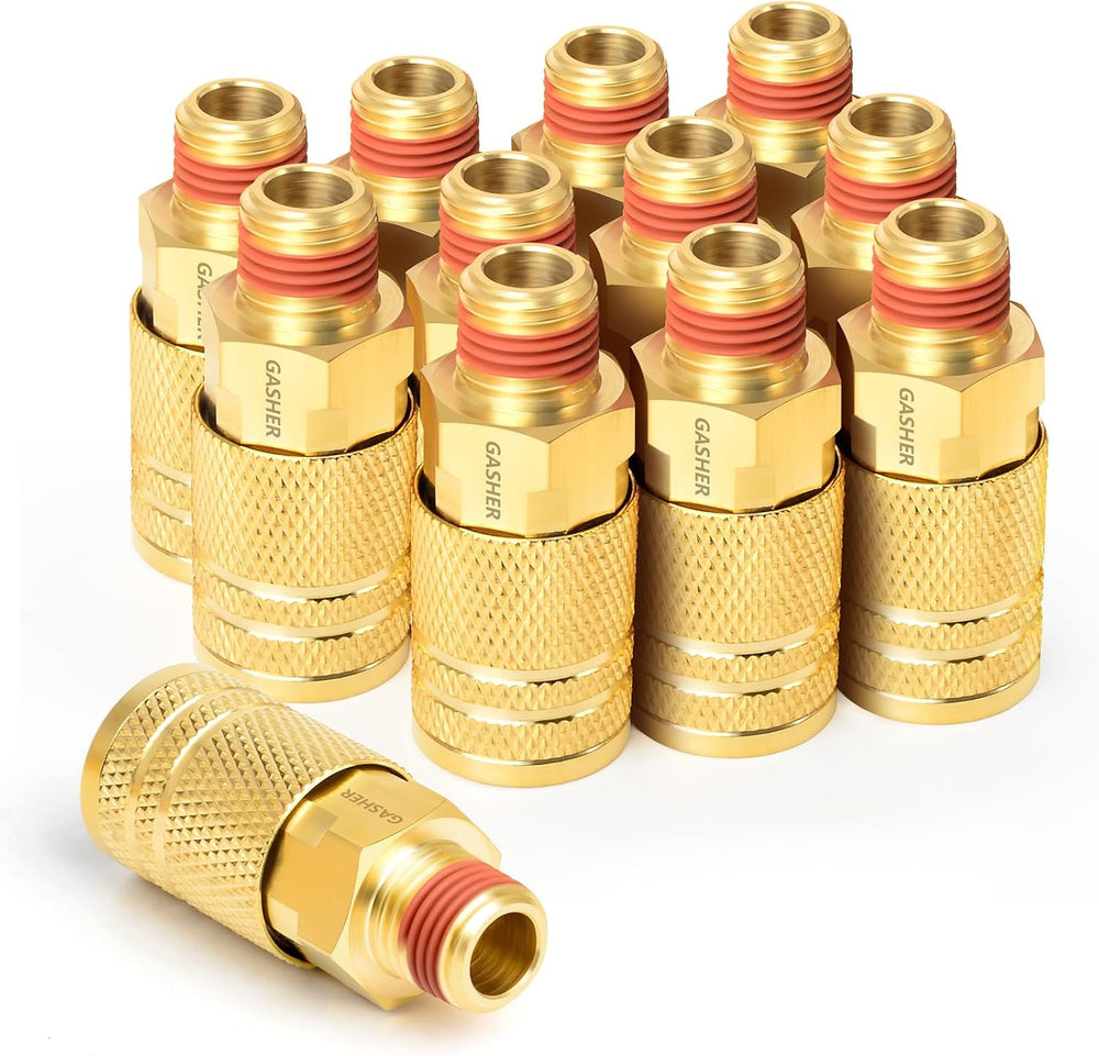 GASHER 12PCS 1/4-Inch Brass Male Industrial Coupler,1/4 Inch NPT Male Threads...