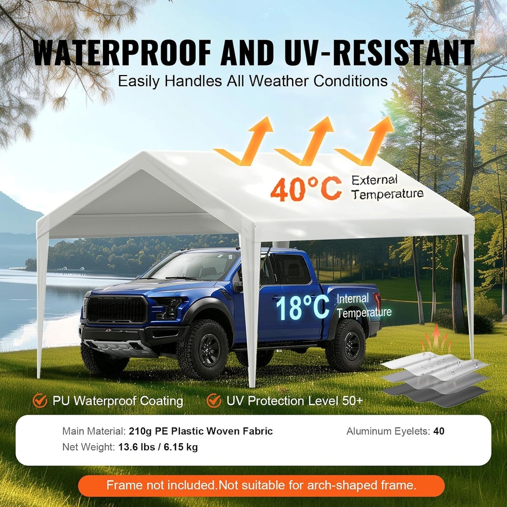 VEVOR Carport Replacement Canopy Cover 10 x 20 ft, Garage Top Tent Shelter Ta...