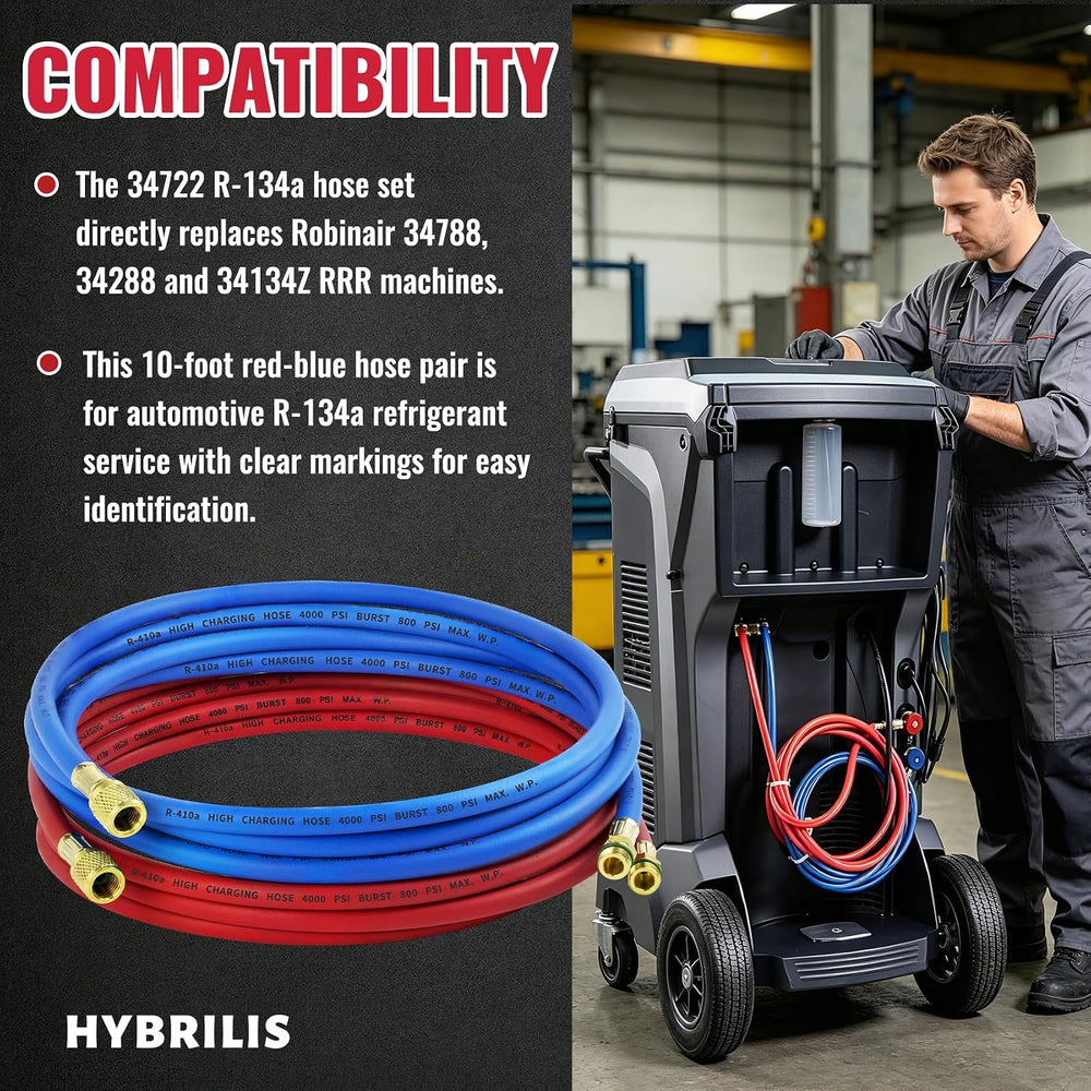 10FT 34722 R-134a Hose Set for Robinair HVAC Hose Red & Blue