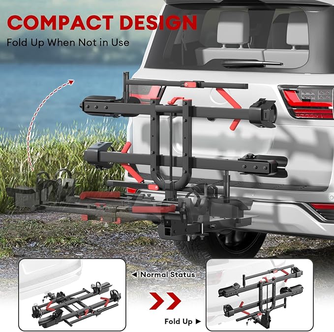 Hitch 2 EBike Rack with Ramp, 170lbs Capacity Electric Bike Carrier Foldable