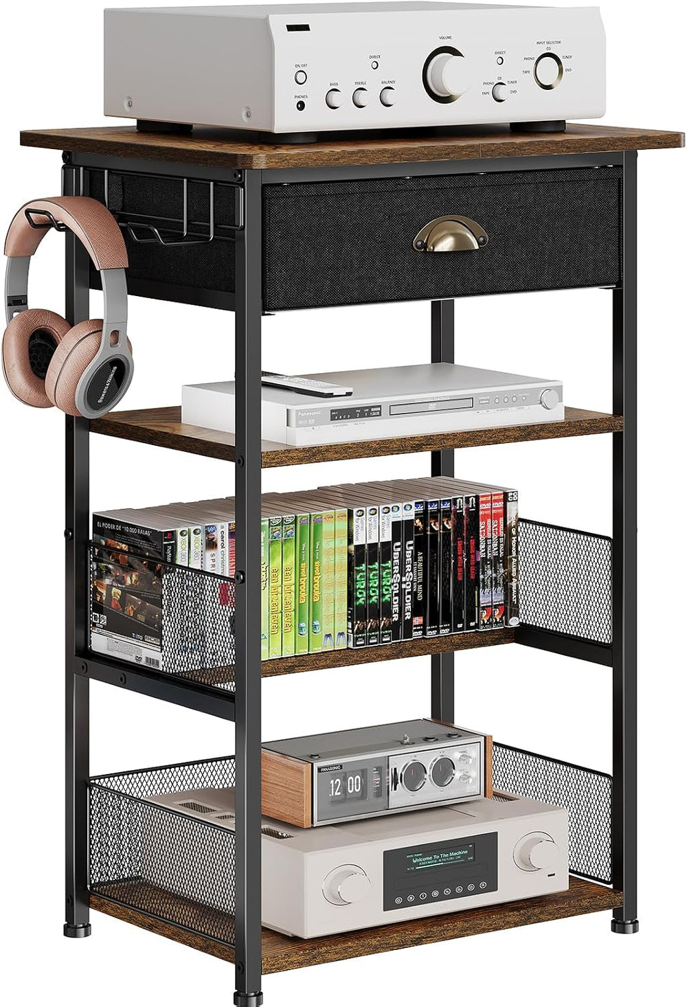 Hongtamoya 4-Tier AV Media Stand with Drawer, Gaming Console Shelf