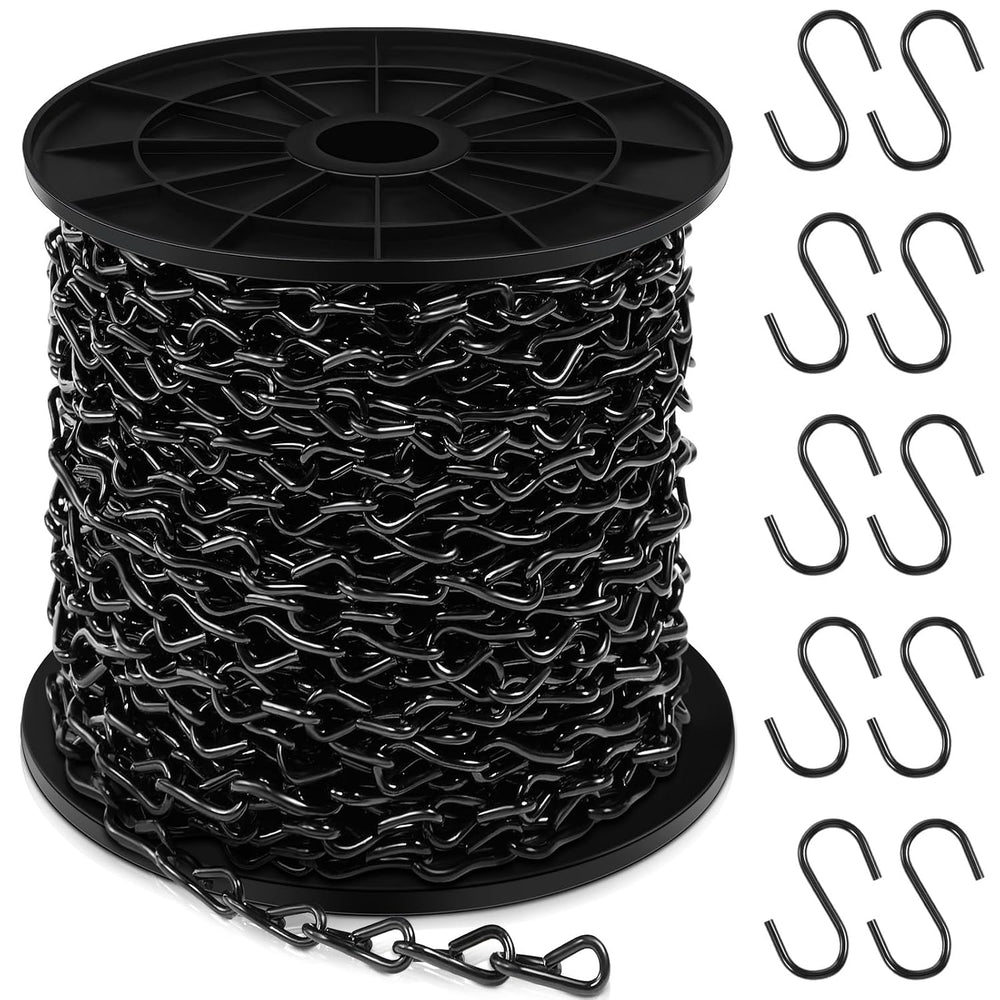 Yaocom 100ft Black Hanging Jack Chain with 10 Pcs S Hooks, 1.2mm