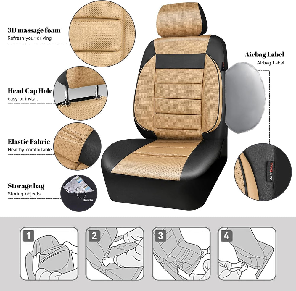 CAR PASS Leather Seat Covers Full Set Universal Water Resistant 3D Foam Back ...