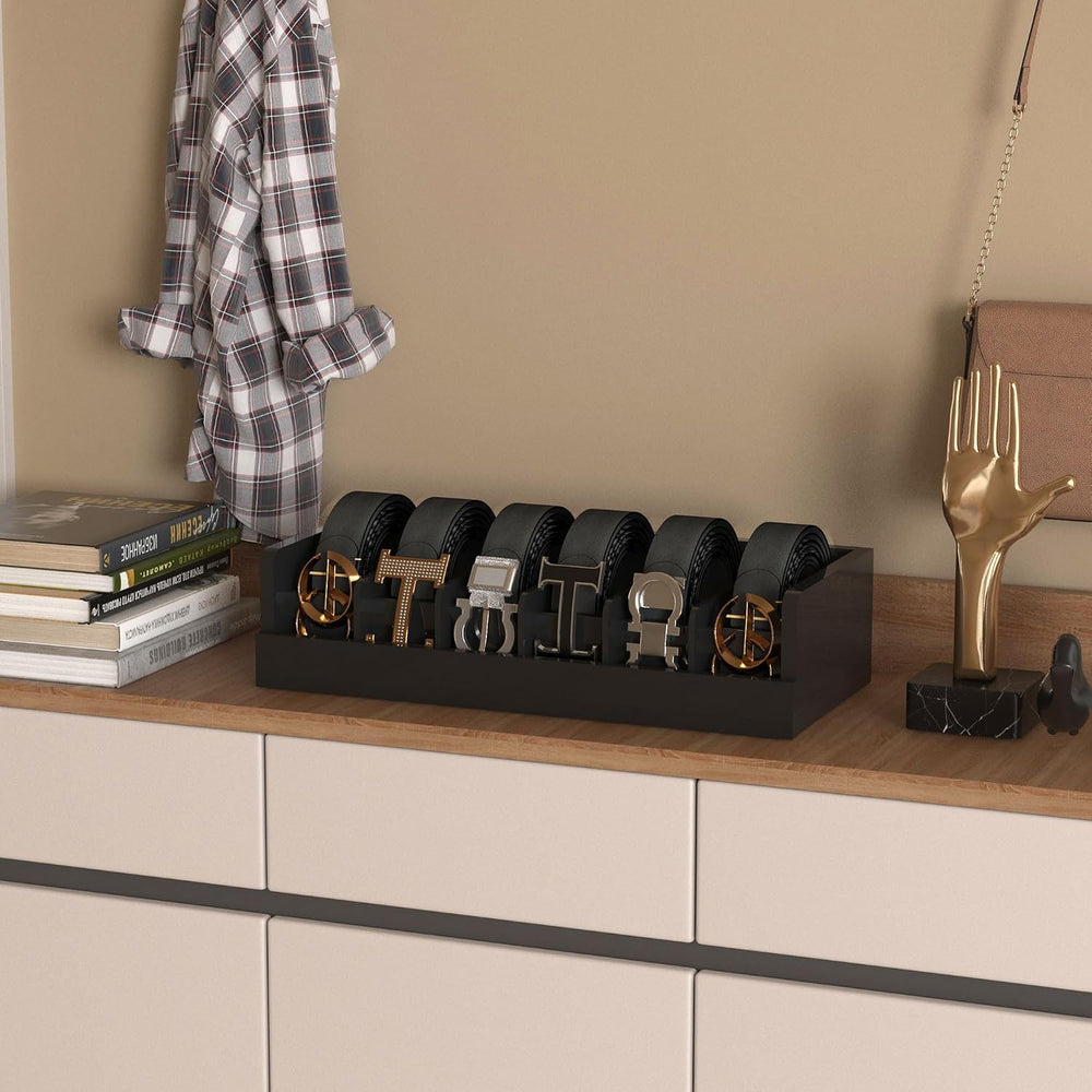 Belt Organizer for Closet - 6 Grids Black Bamboo Belt Storage Organizer Racks...