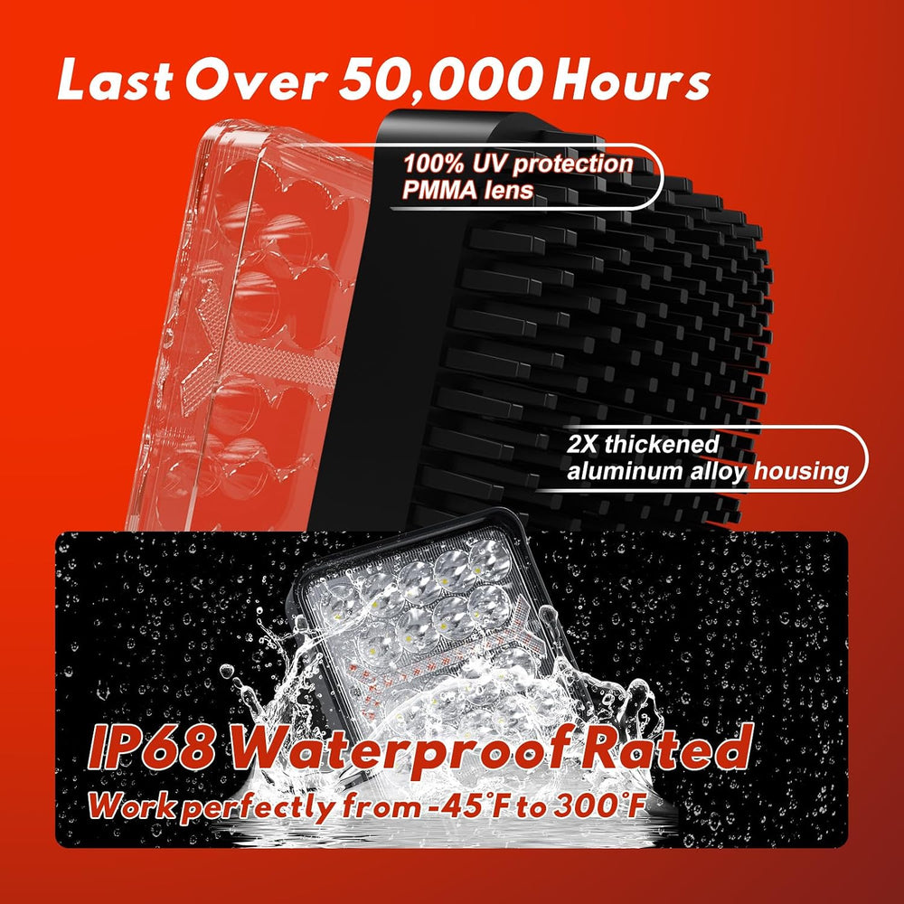 Firehawk LED Light Pods Bar 4 Inch 30000LM 60W Square Spot Flood Amber White ...