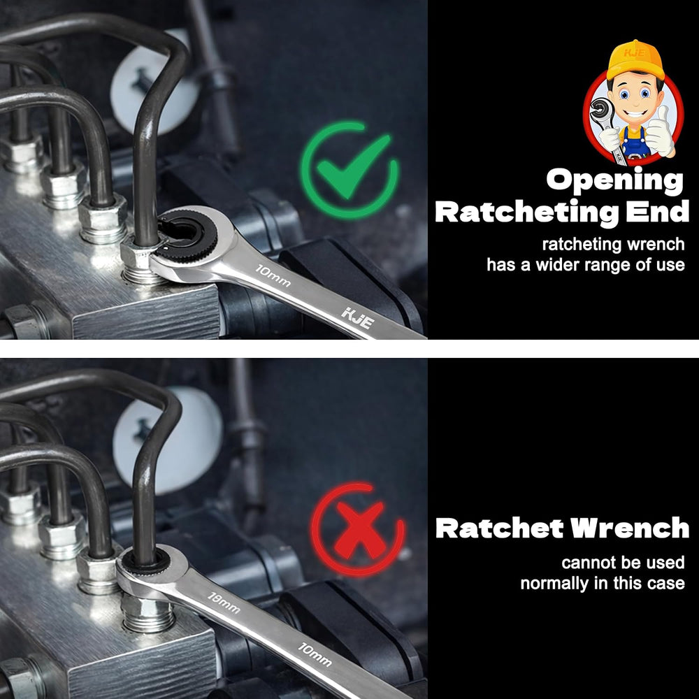 KJE 6PCS Metric 10-17mm Ratcheting Flare Nut Wrench, Brake Line Wrench Set, R...