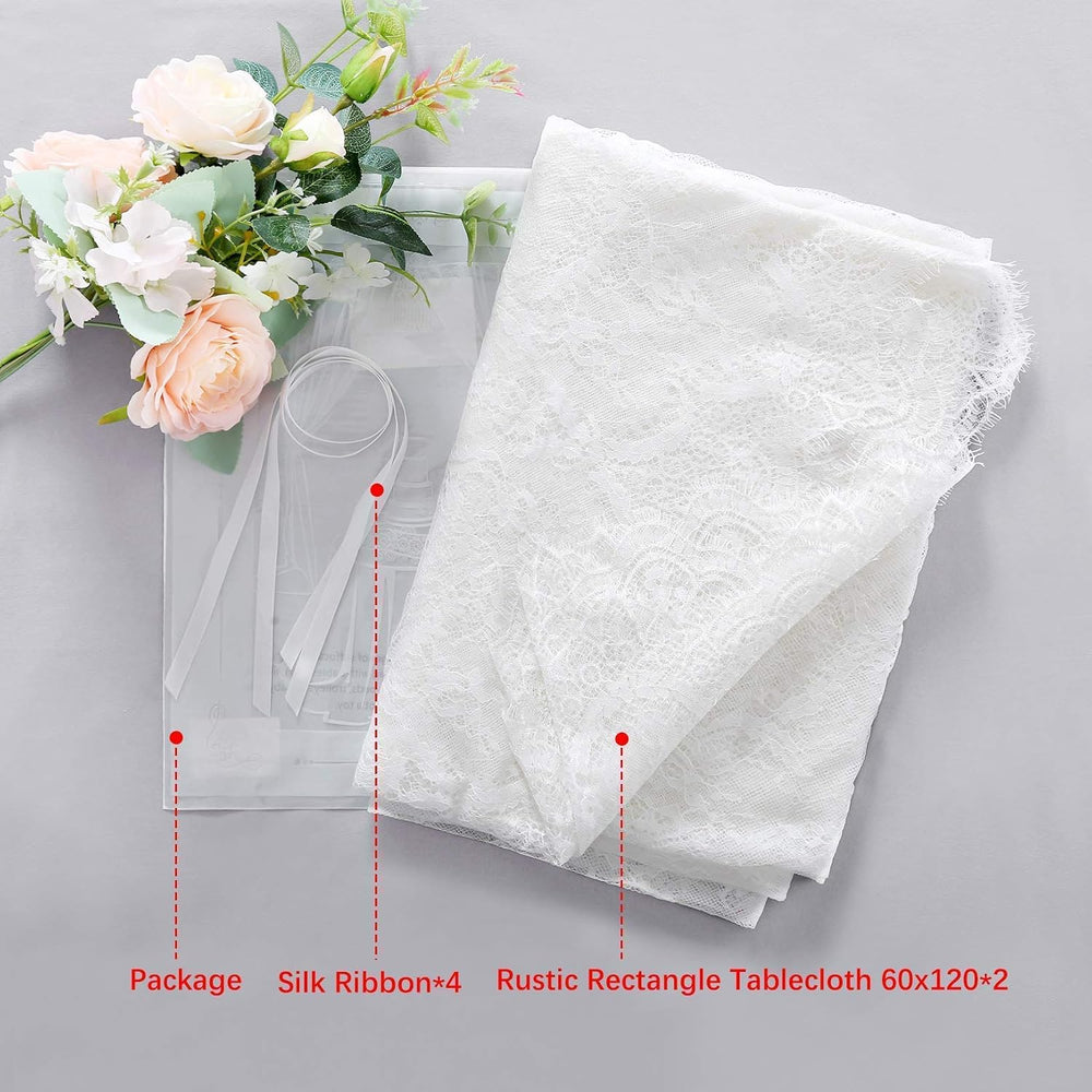 LuoluoHouse 2 Pack 60 x 120 Inch White Lace Rustic Table Cloths Vintage