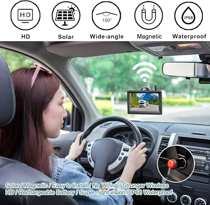 Wireless Backup Camera for Trucks & RVs, Solar