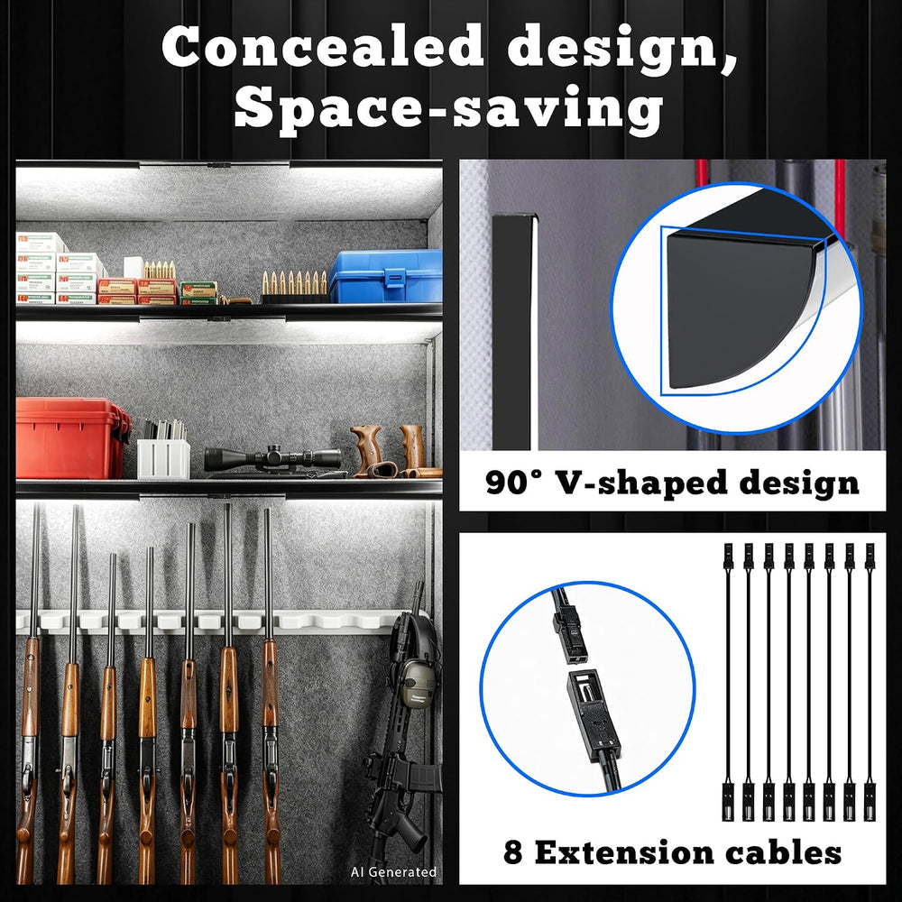 Door Activated Gun Safe Light Kit, 5000K Linkable Light Bars with Power Adapt...