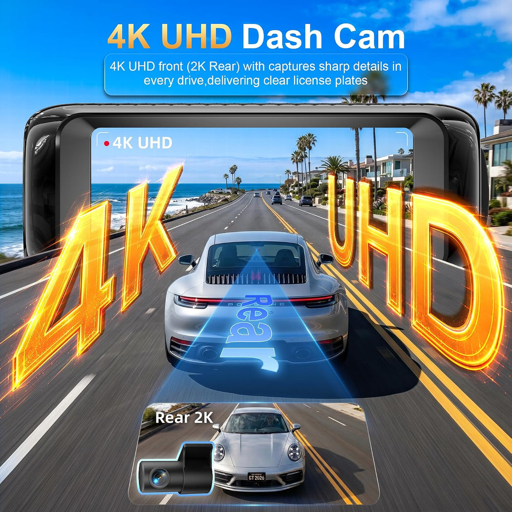 4K Dual Dash Cam Front Rear, STARVIS 2 Sensor, WiFi 6, Night Vision