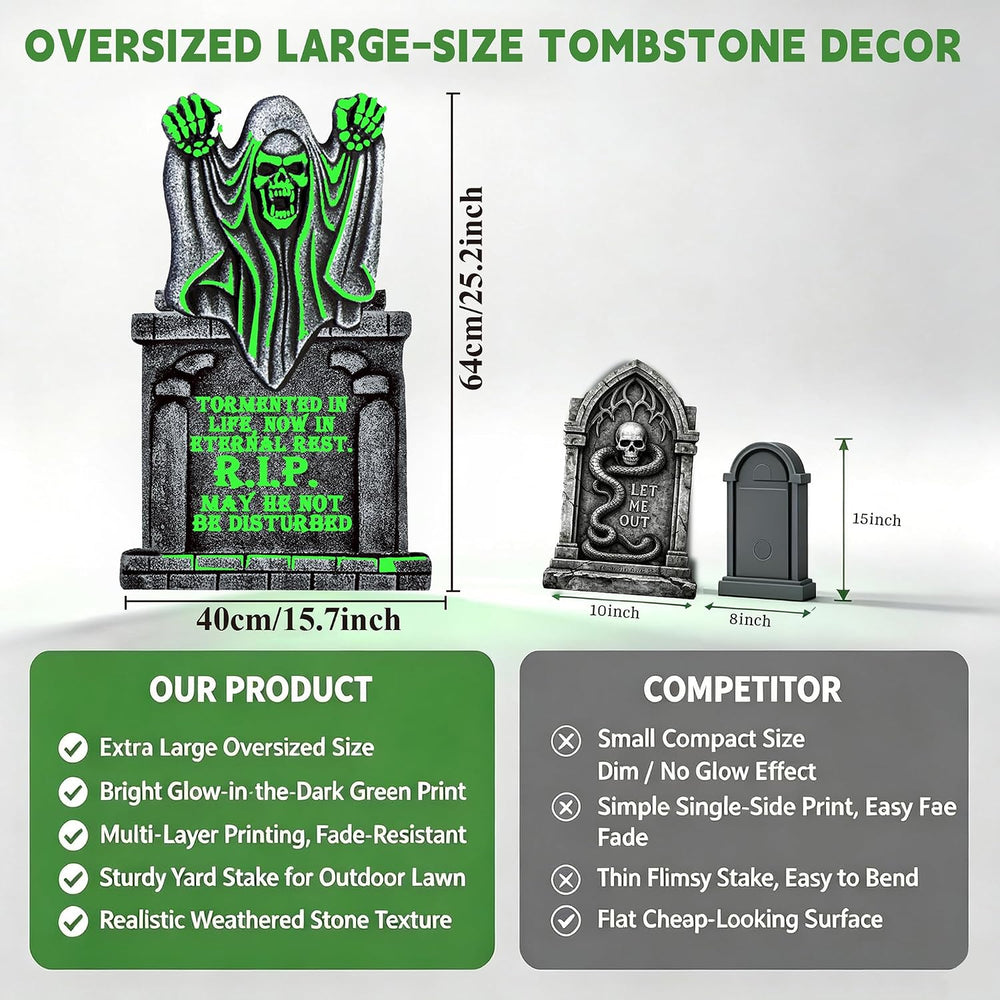 6pcs Solar Glow in the Dark Grave Halloween Decor Tombstone Yard Sign Stake