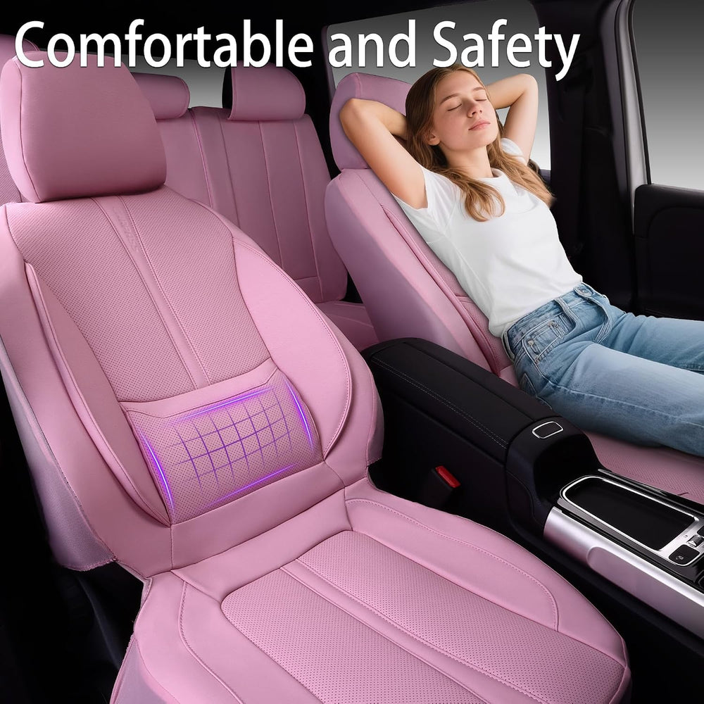 CAR PASS Pink Leather Seat Covers Full Set, Water Resistant 3D Foam Faux Leat...