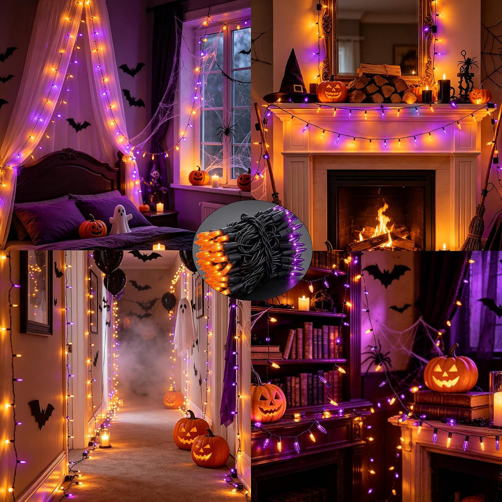 TW SHINE Purple and Orange Halloween Lights, 2 Pack 20FT 100 Count Incandesce...