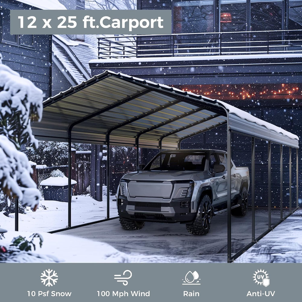GREEN PARTY 12x25 ft Metal Carport Heavy Duty Frame Canopy Garage Shelter