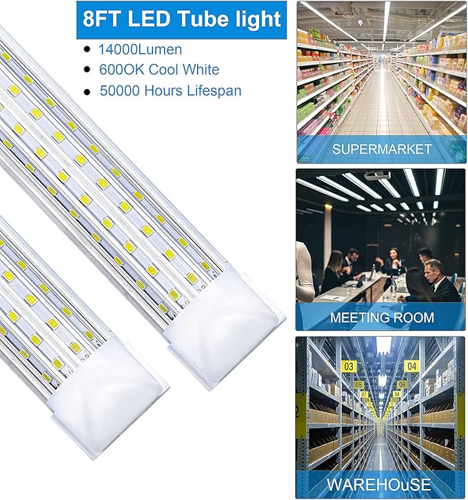 20 Pack, 8FT LED Shop Light Fixture, 144W 15500LM 6000K Cool White, High Output