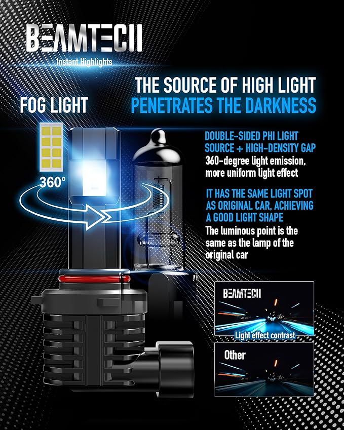 BEAMTECH 9005 Fog Light Bulb, HB3 Fog Bulb 6500K Fog Light or ATV UTV Off Roa...