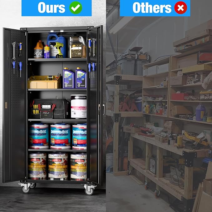 Garage Storage Cabinet with Wheels & Pegboard, Assembly Required