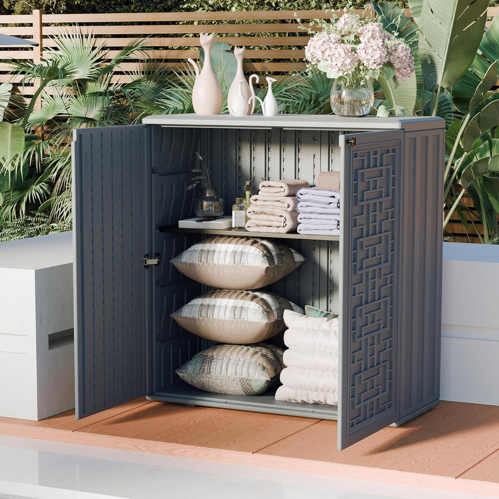Mrosaa Indoor Outdoor Storage Cabinet Waterproof with Shelf,Plastic Storage S...
