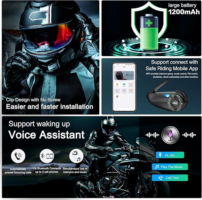 Mesh 3.0 Motorcycle Bluetooth Headset, 6 Riders Group V5.1 Helmet Bluetooth