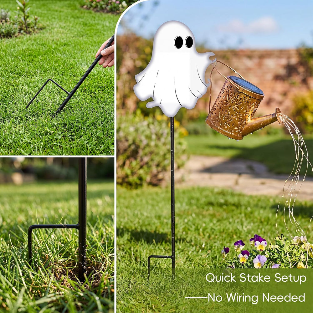 2pcs Halloween Ghost Solar Lights Outdoor Kettle Light Decor, Warm Light