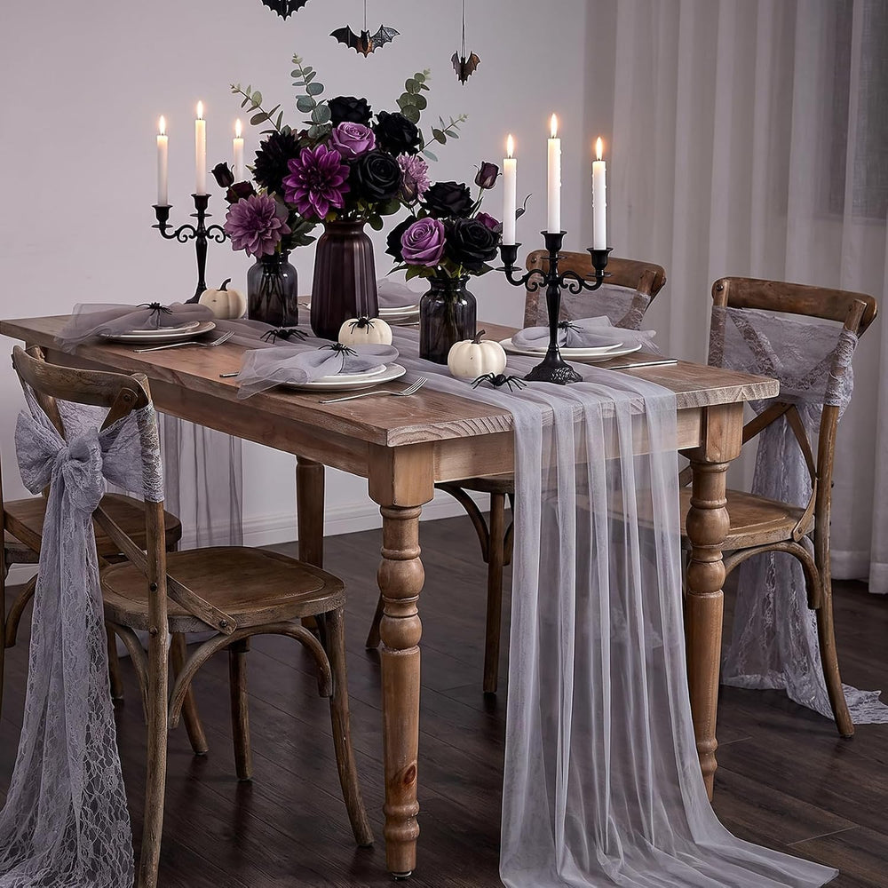 Grey Tulle Table Runner 120inch Fabric Seasonal Halloween Kitchen Desktop
