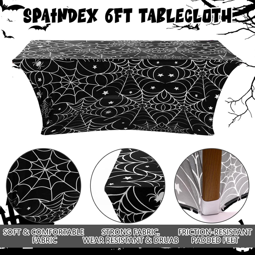 Oudain 2 Pcs Halloween Tablecloth 6 ft White Black Spider Web Table Cover