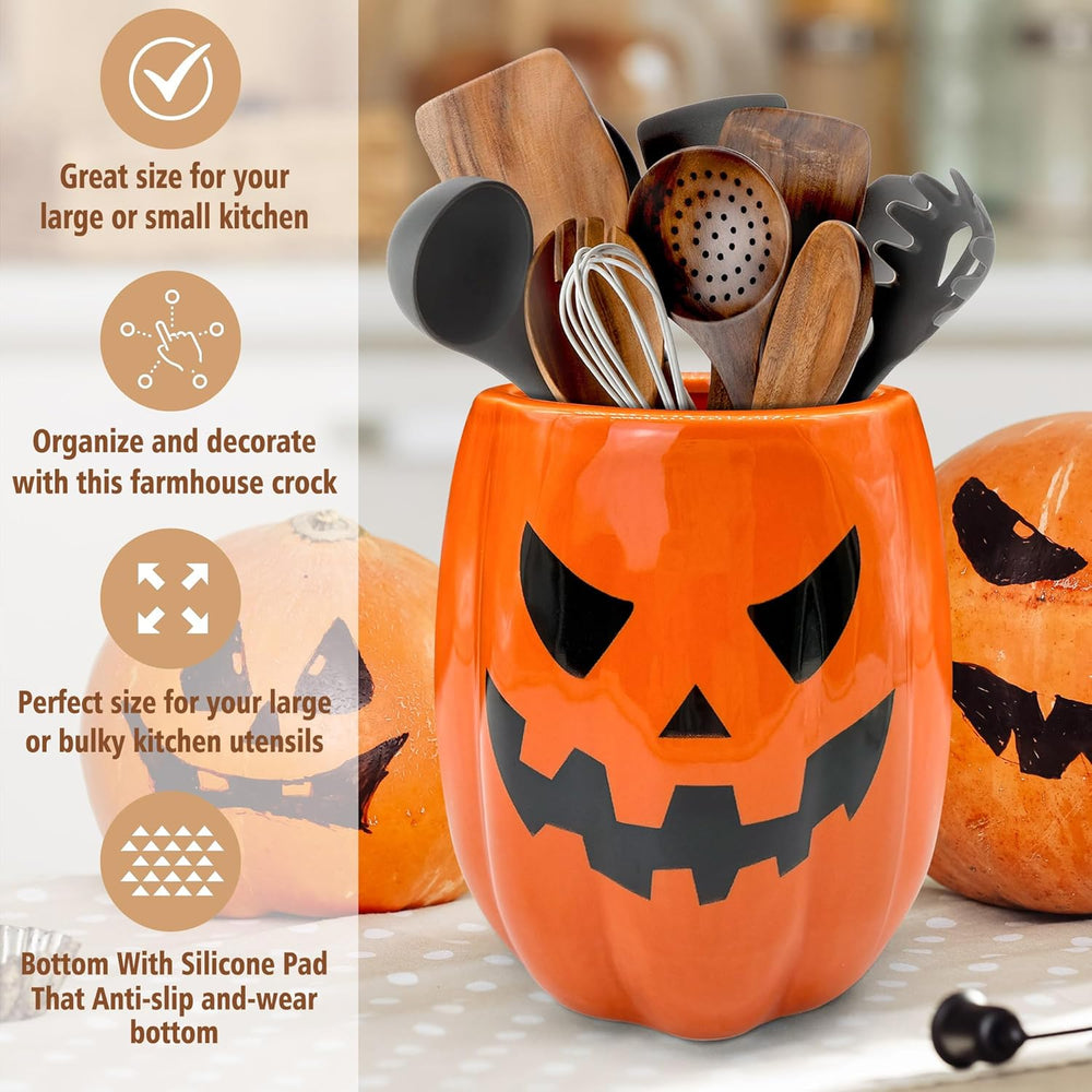 pinata Halloween Kitchen Decor, Ceramic Halloween Pumpkin Utensil Holder