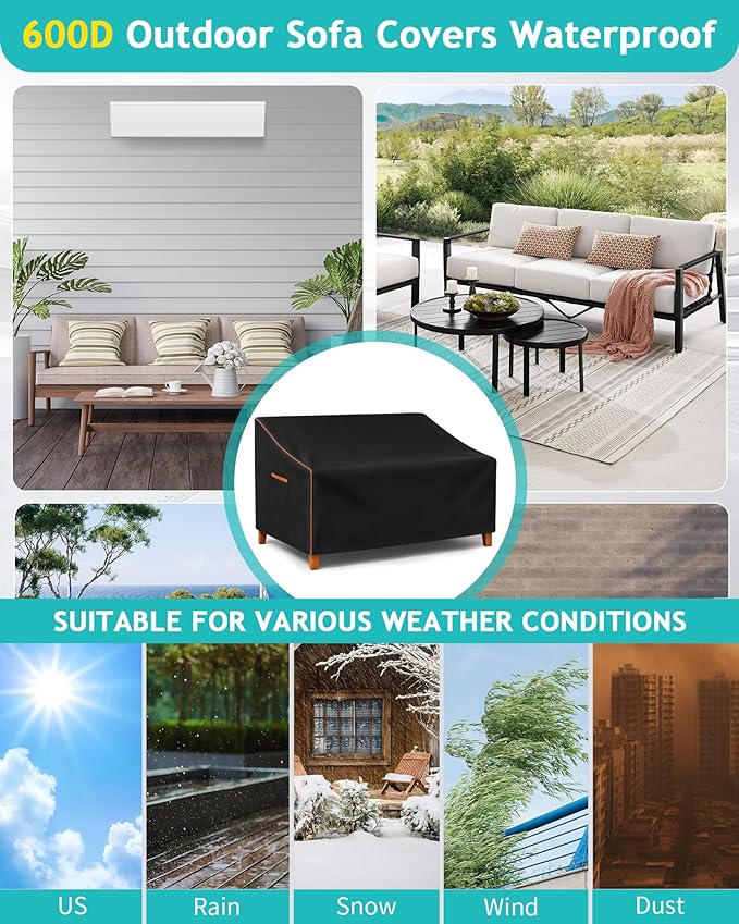 Outdoor Sofa Cover, Waterproof Patio Furniture Cover 80W x 42D x 33H inches