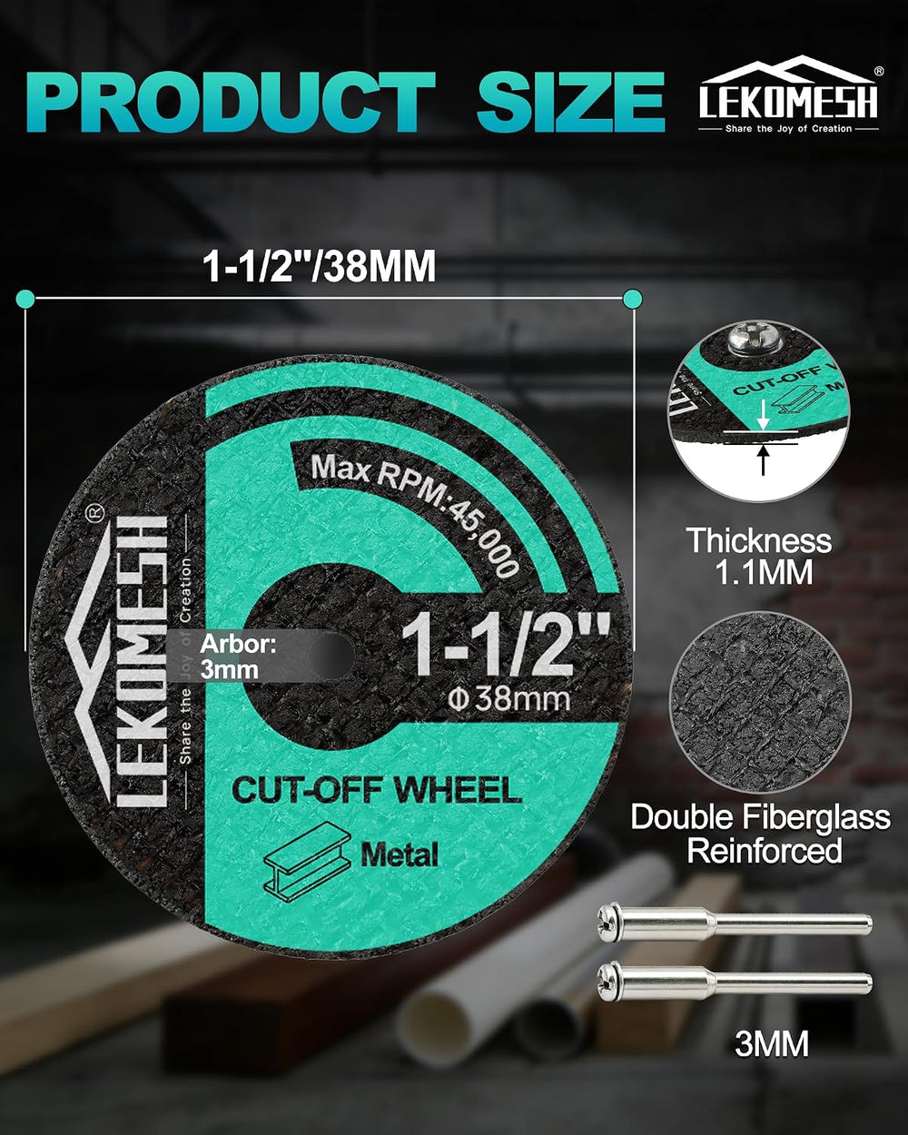 1-1/2 Cut Off Wheels for Rotary Tools - Fiberglass Reinforced Metal Cutting D...