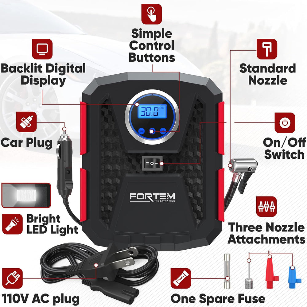FORTEM Tire Inflator Portable Air Compressor, Air Pump for Car Tires and Bike...