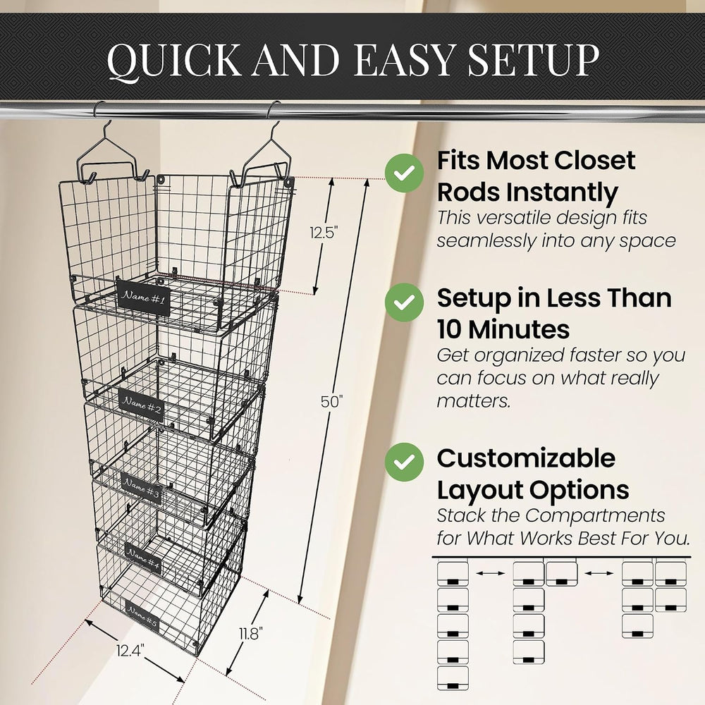 DECOLURE 5-Tier Adjustable Hanging Closet Organizer – Maximize Hanging Storag...