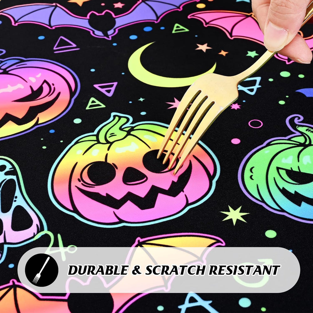 ASPMIZ Halloween Tablecloth Rectangle Table, Waterproof Blacklight Spooky Pum...