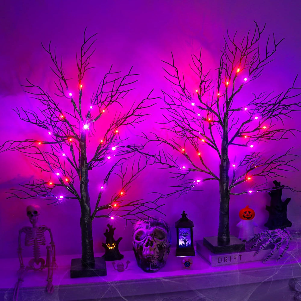 Halloween Decorations Indoor 2 Pack 24 Inch Black Halloween Tree with 48 Oran...