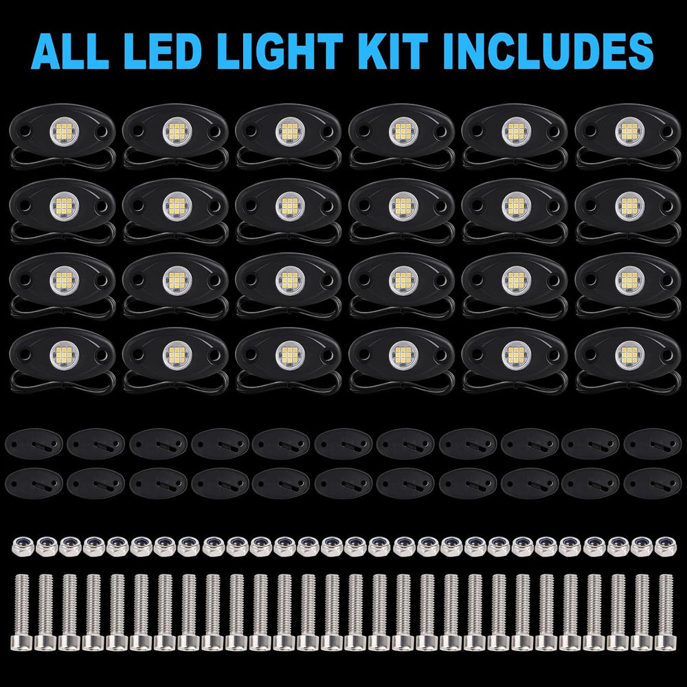 24 Pods White Led Rock Lights,Automotive General Under Body Neon Glow Led Pur...