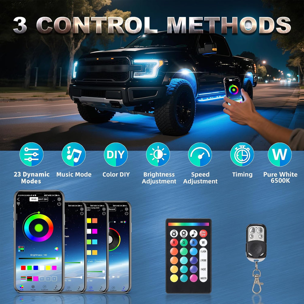 8 Pods Full Angle RGBW LED Rock Lights, 6500K Pure White RGB Rock Light for J...