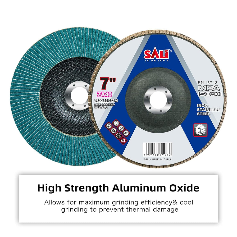 Sali 10 Pack Zirconia Flap Disc 40 Grit 7" x 7/8-Inch Sanding Disc Bevel...