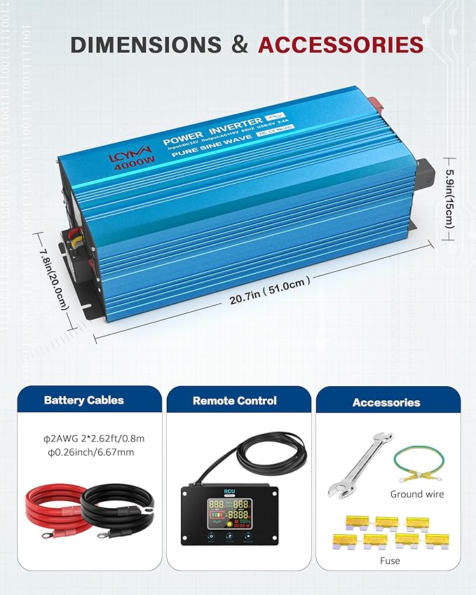 4000 Watt Pure Sine Wave Power Inverter DC 24V to 110/120V AC