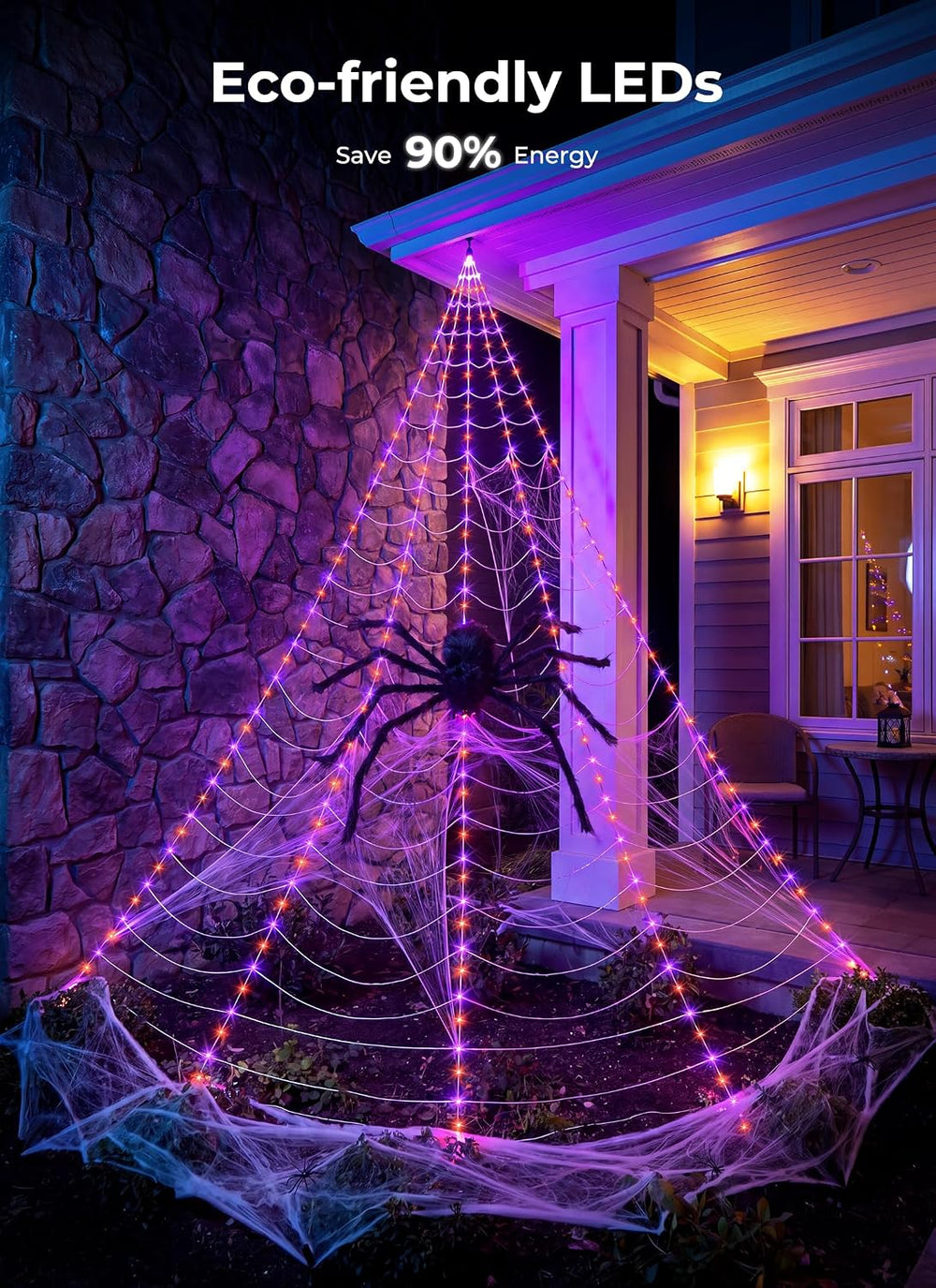Brightown Halloween Decorations Outdoor, 255-LED Giant Spider Web Lights