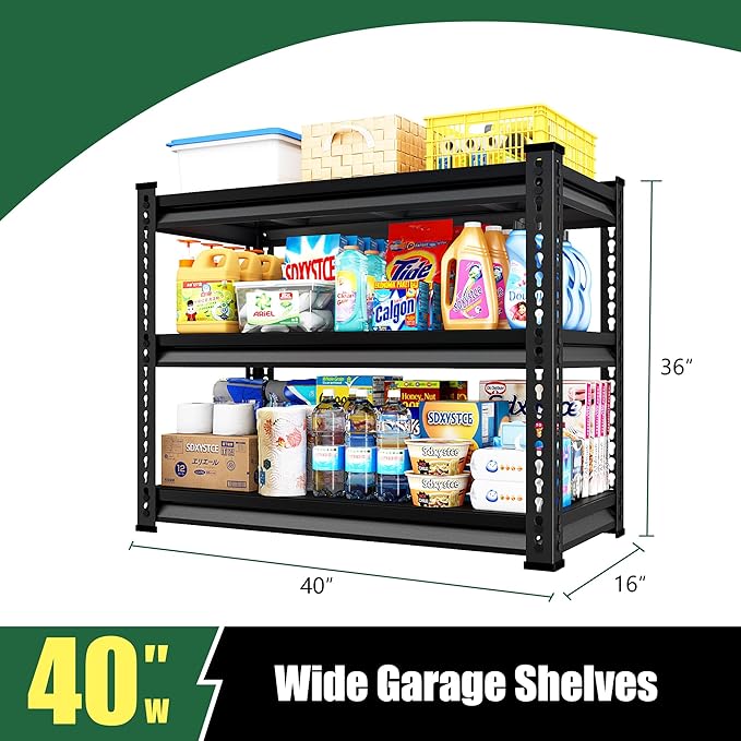 40" W Garage Shelving Heavy Duty, 1350LBS Loads Shelving Units and Stora...
