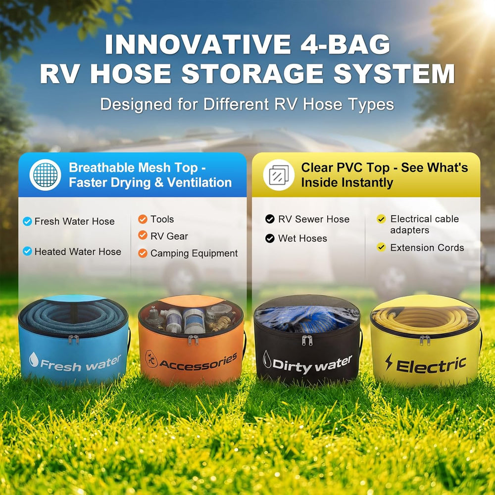 RV Sewer Hose Storage 4 Pack, RV Hose Storage Bag with Zipper For RV Camper
