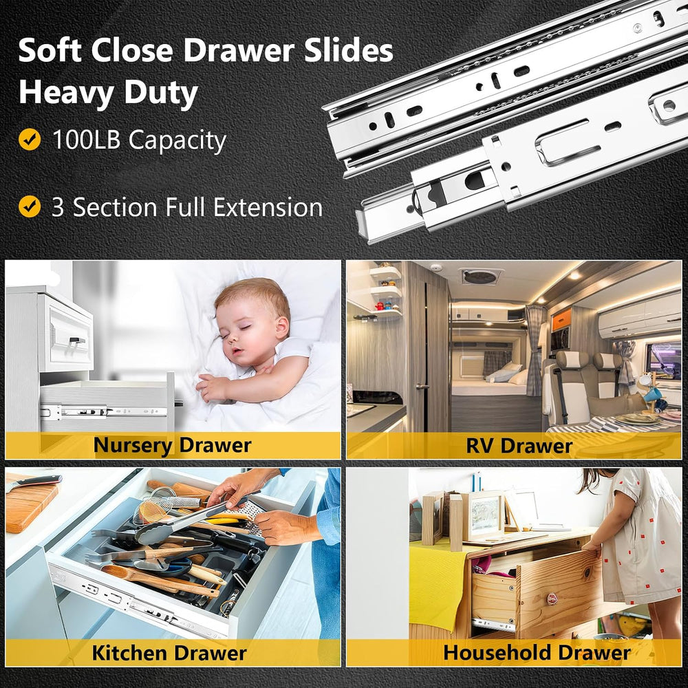 22 inch Ball Bearing Drawer Slides 6 Pairs (12pcs) - 100LB Capacity, Full Ext...