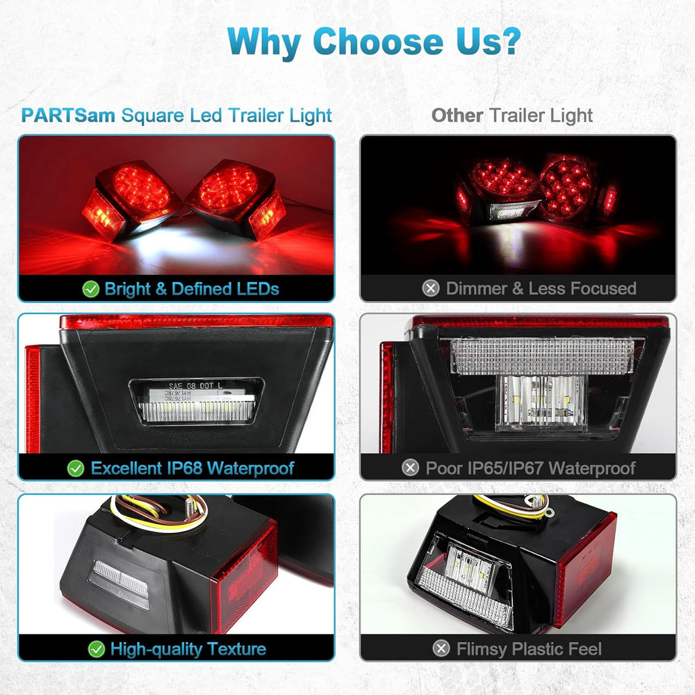 Partsam Submersible Under 80" LED Trailer Light Kit,Square Stop Turn Tai...