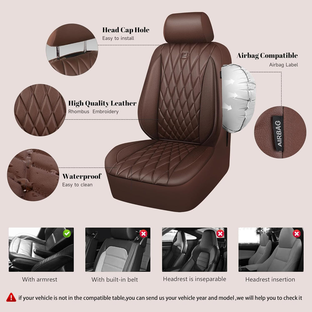 CAR PASS Piping Luxury Faux Leather Seat Covers Full Set, 5 Seats Anti-Slip W...