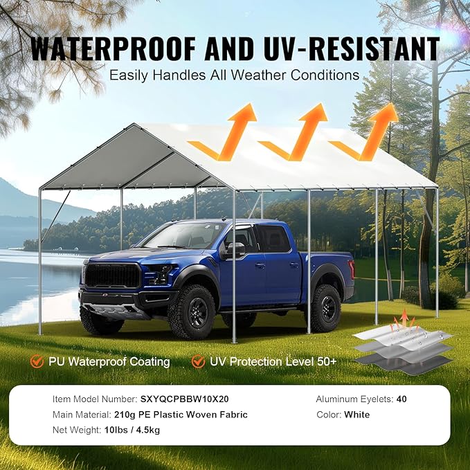 VEVOR 10x20' Canopy Replacement Cover Heavy Duty, Carport Garage Top Tent
