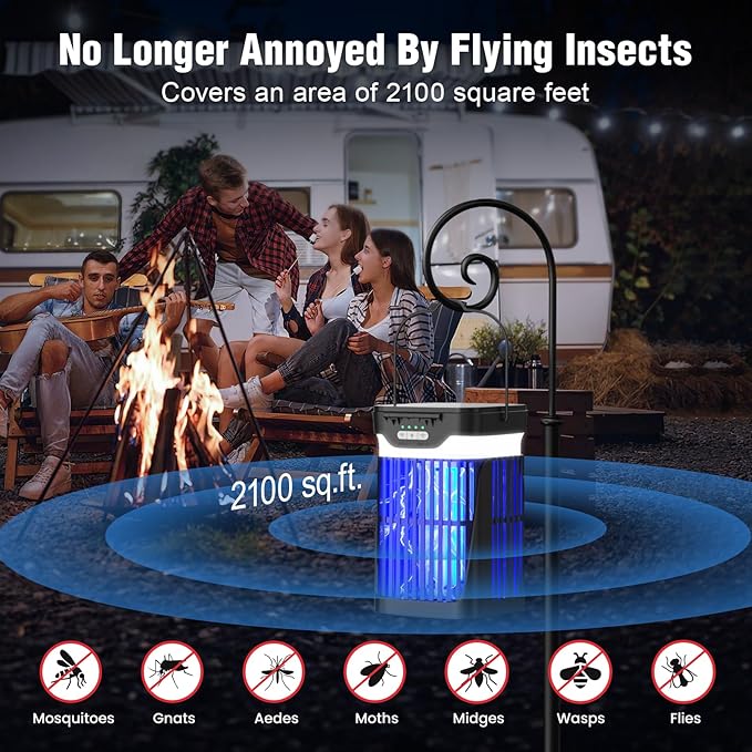 Solar Bug Zapper Outdoor and Indoor, Dual Folding Solar Panel