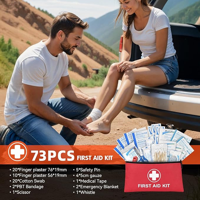 Car Emergency Kit with Portable Air Compressor, First Aid Kit, Jumper Cables