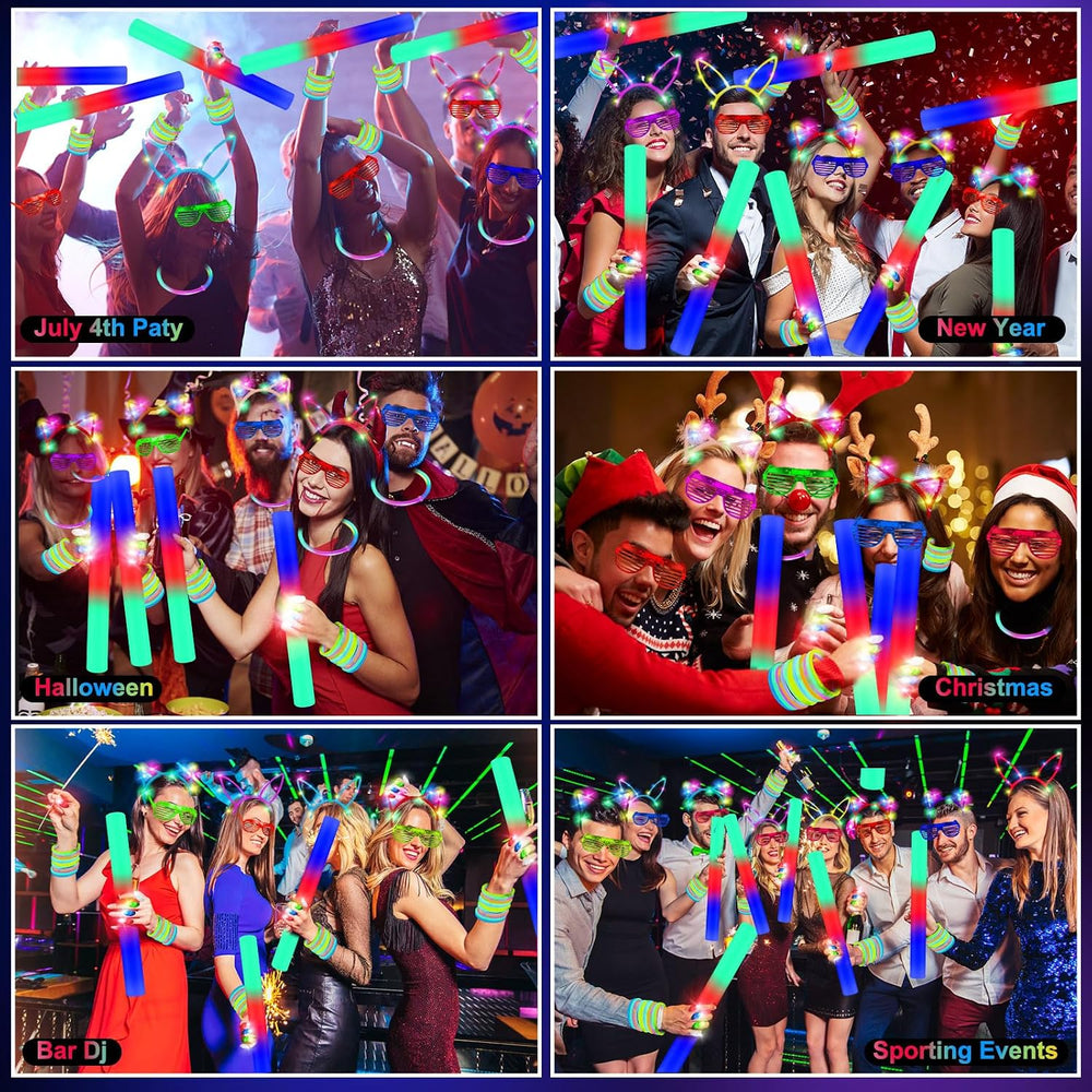 OLUPP 282 PCS Glow in the Dark Party Supplies, 18 Foam Sticks, 18 LED Glasses...