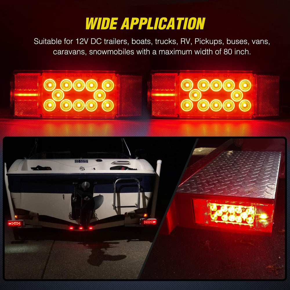 Nilight 2PCS Rectangular Submersible LED Trailer Light Kit,IP68 Waterproof