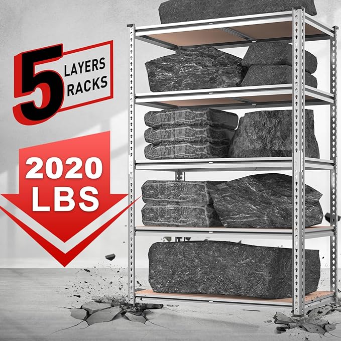 REIBII 2020LBS Garage Shelving Heavy Duty Metal Shelving 5 Tier Storage Shelv...