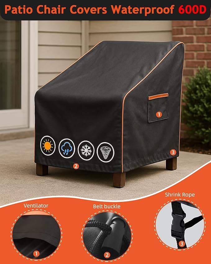 Outdoor Waterproof Patio Chair Covers, Heavy Duty Oxford Coating Weather (2-P...